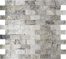 Full Sheet Sample - Pietra Antica Patara Stone Silver Split Face Brick Travertine Mosaic - 1" x 2" Tumbled