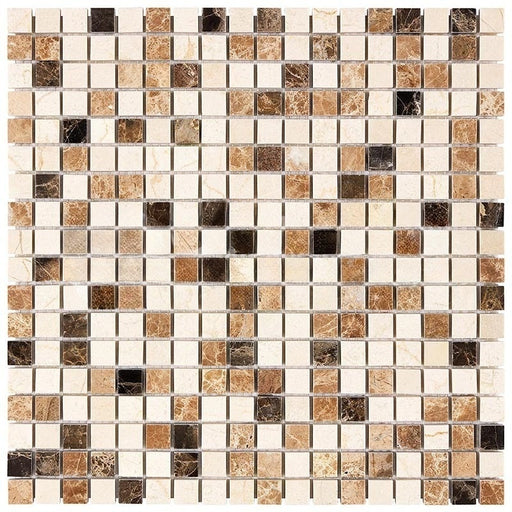 Crema Marfil Marble Mosaic - 5/8" x 5/8" with Emperador Light & Emperador Dark Polished