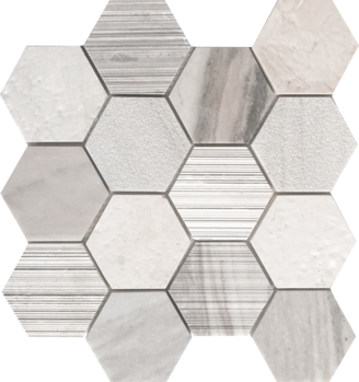 Full Sheet Sample - Pietra Antica Metropolitan Contempo Terra Nova Skyline Blend Hexagon Natural Stone Mosaic - 3" x 3" Multi Finish