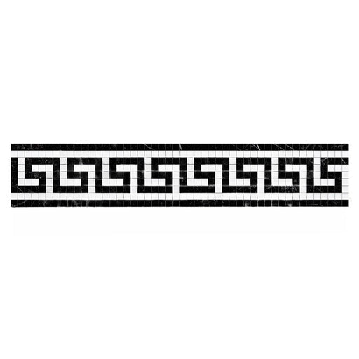 Thassos White Marble Border - 3 1/2" x 7" Greek Key Border with Black