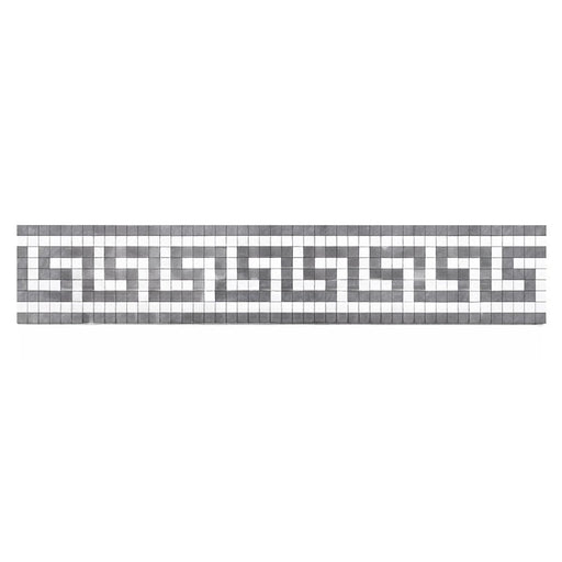 Thassos White Marble Border - 3 1/2" x 7" Greek Key Border with Gray