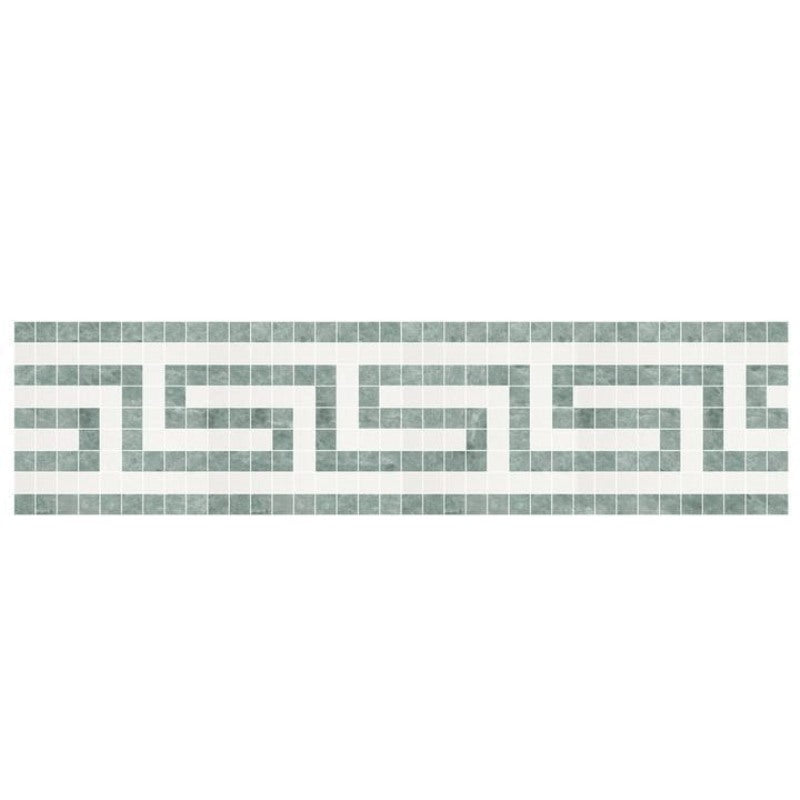 Thassos White Marble Border - 3 1/2" x 7" Greek Key Border with Ming Green 