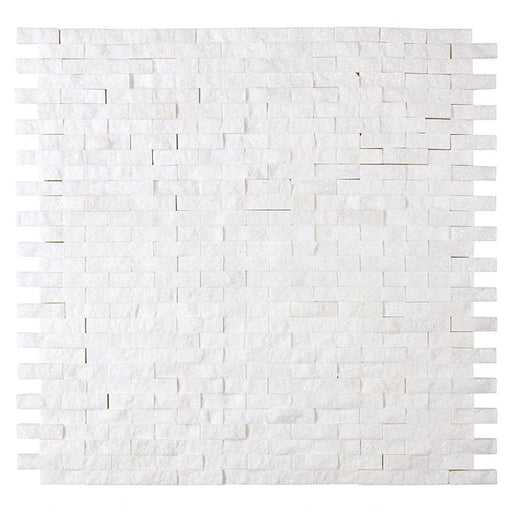 Thassos White Marble Mosaic - 3/8" x 1" Baby Brick Split Face