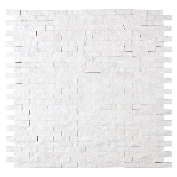 Thassos White Marble Mosaic - 3/8" x 1" Baby Brick Split Face