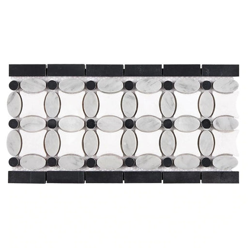 Thassos White Marble Border - 5 3/4" x 11 1/4" Flower Border with Black 