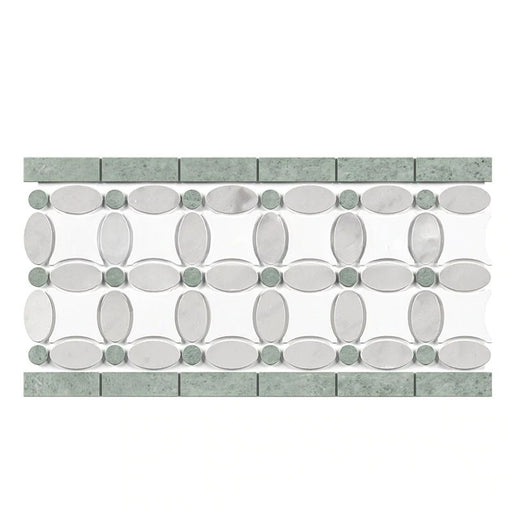 Thassos White Marble Border - 5 3/4" x 11 1/4" Flower Border with Ming Green