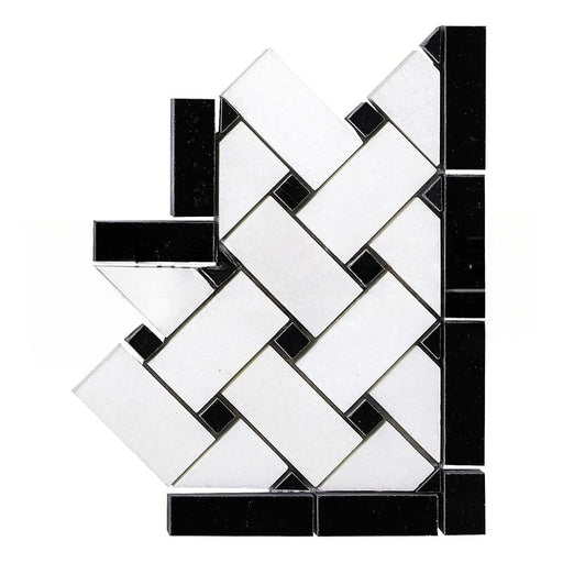 Thassos White Marble Border - Basket Weave Border Corner with Black Dots