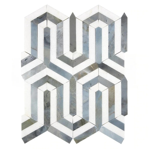 Thassos White Marble Mosaic - Berlinetta Design with Blue/Gray Polished