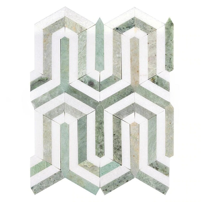 Thassos White Marble Mosaic - Berlinetta Design with Ming Green Polished