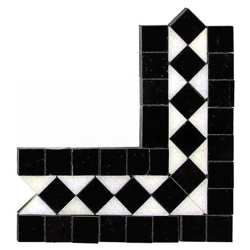 Thassos White Marble Border - Bias Border Corner with Black Dots