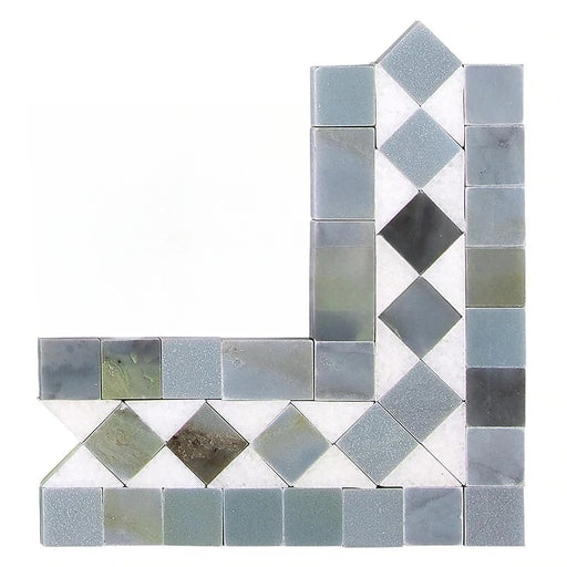 Thassos White Marble Border - Bias Border Corner with Gray Dots