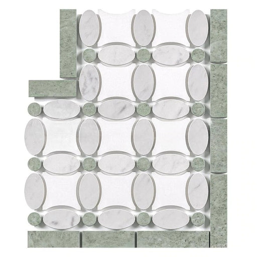 Thassos White Marble Border - Flower Border Corner with Ming Green