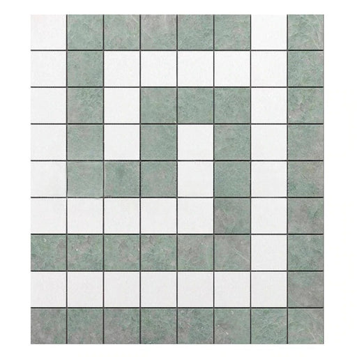 Thassos White Marble Border - Greek Key Border Corner with Ming Green