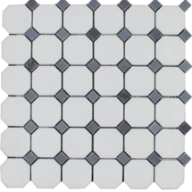 Full Sheet Sample - Metropolitan Blend Thassos With Bardiglio Dot Deco Octagon Natural Stone Mosaic - 12" x 12" Honed