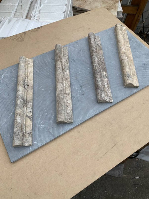 Titanium Unfilled & Honed Travertine Liner - 2" x 12" Single Step Chair Rail
