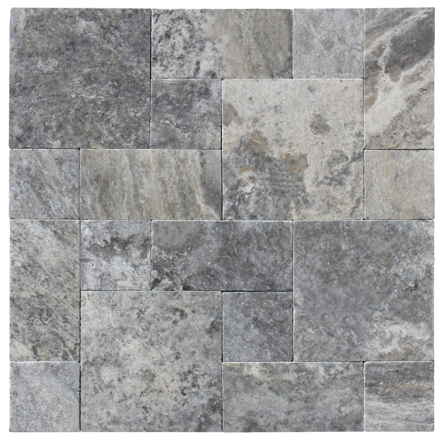 Titanium Cross Cut Tumbled Travertine Roman Paver Pattern — Stone ...