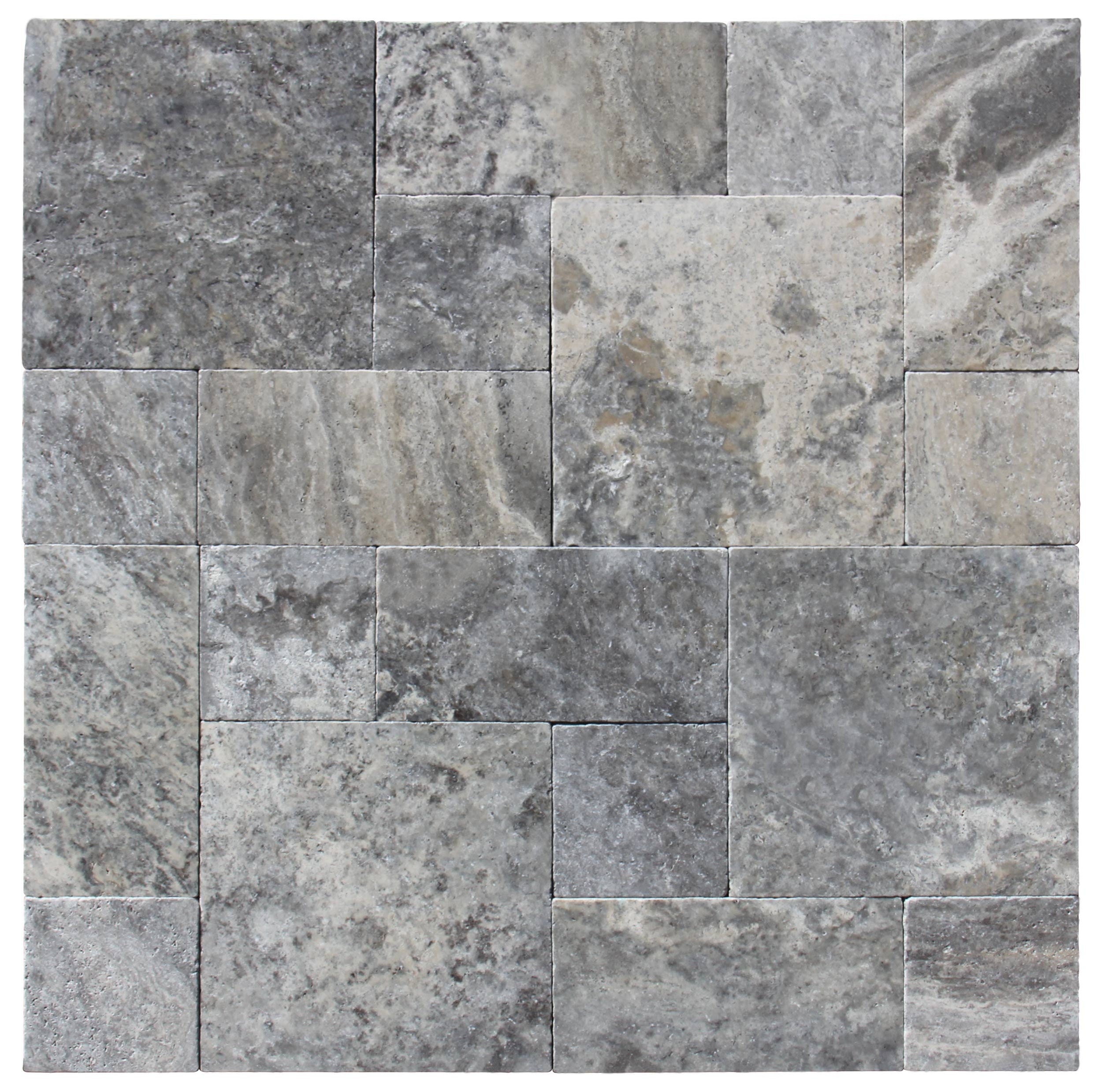 Titanium Cross Cut Tumbled Travertine Roman Paver Pattern — Stone ...