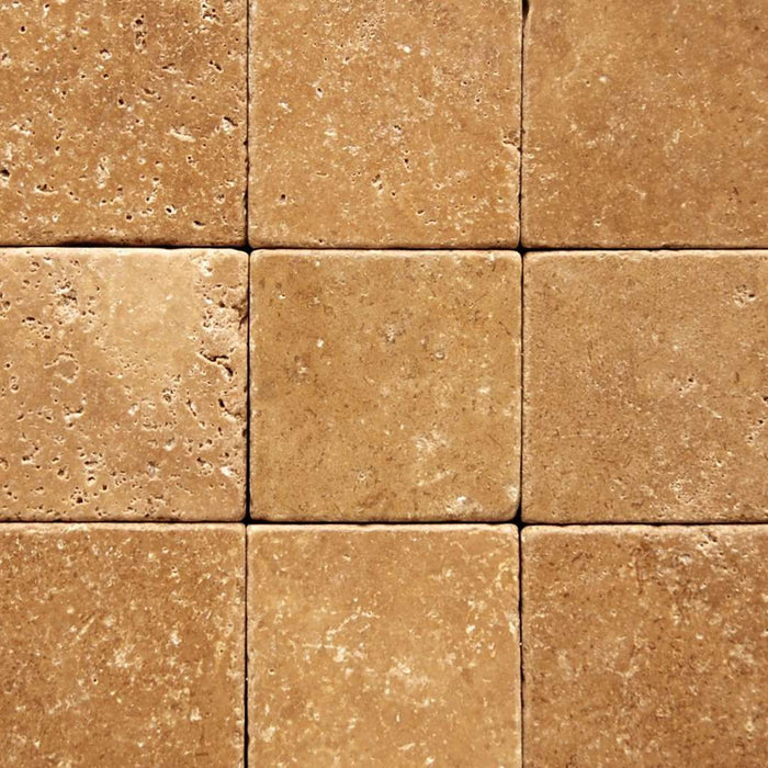 Full Tile Sample - Noche Travertine Tile - 4" x 4" x 3/8" Antique & Tumbled