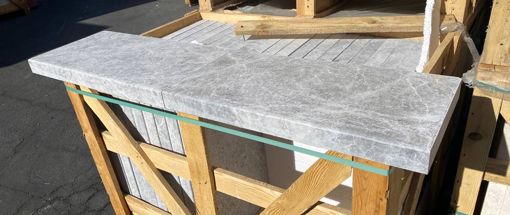 Tundra Gray Sandblasted & Brushed Marble Modern Coping - 12" x 24"