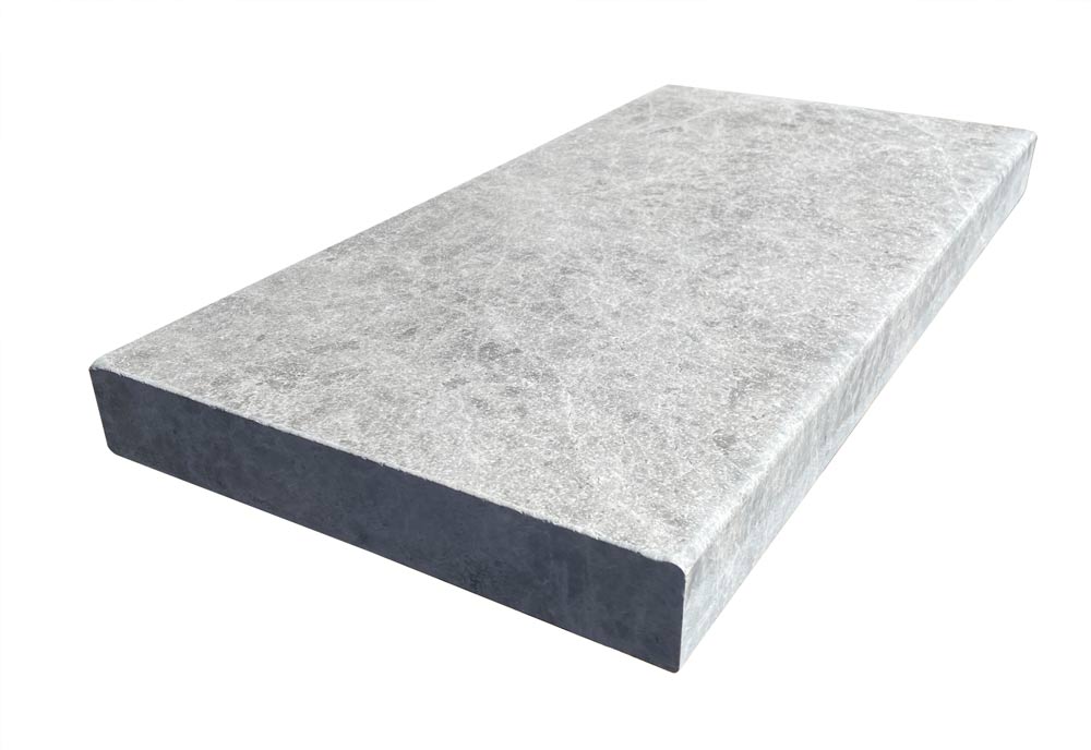 Tundra Gray Sandblasted & Brushed Marble Modern Coping - 12" x 24" x 5 CM