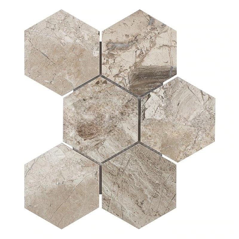 Tundra Gray Marble Mosaic - 4" Hexagon Honed