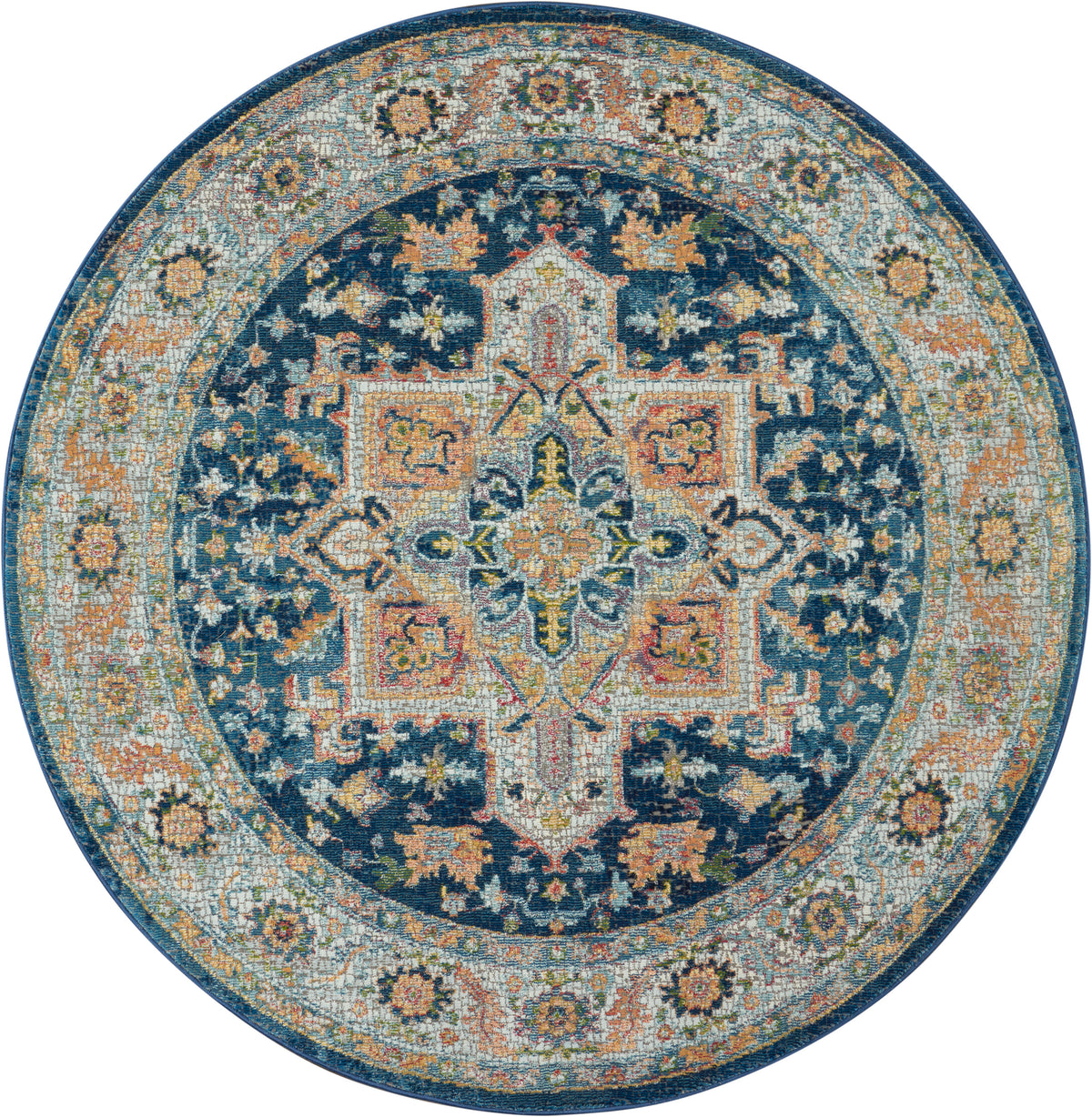 Nourison Ankara Global ANR11 Blue / Multicolor 4 Ft x Round Area Rug ...