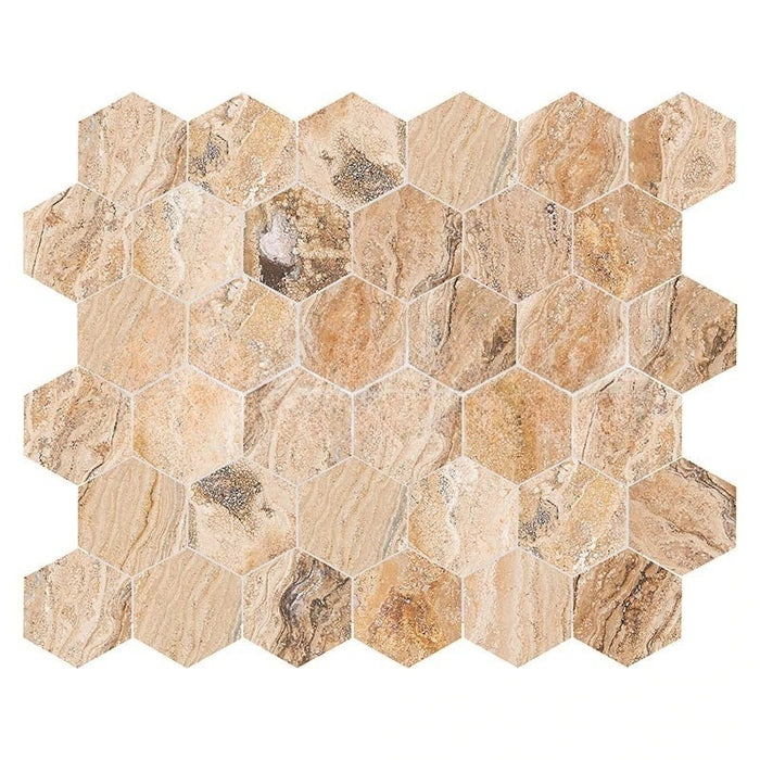 Valencia Travertine Mosaic - 2" Hexagon Tumbled