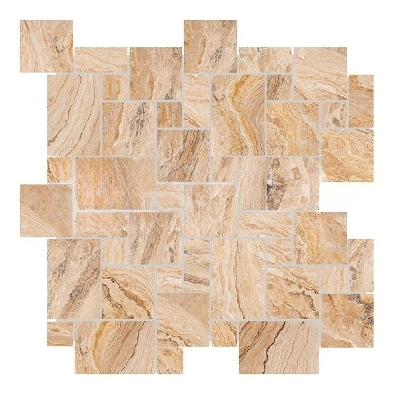 Valencia Travertine Mosaic - Mini Versailles Pattern Tumbled