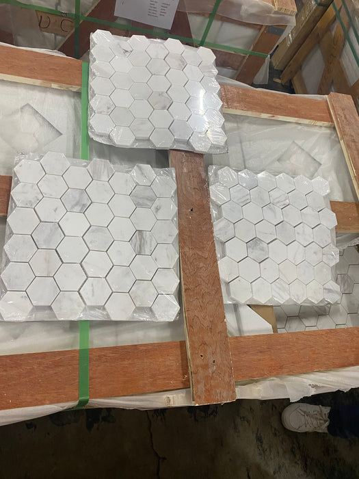 Volakas Marble Mosaic - 2" Hexagon Polished