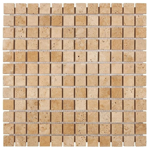 Walnut Travertine Mosaic - 1" x 1" Tumbled