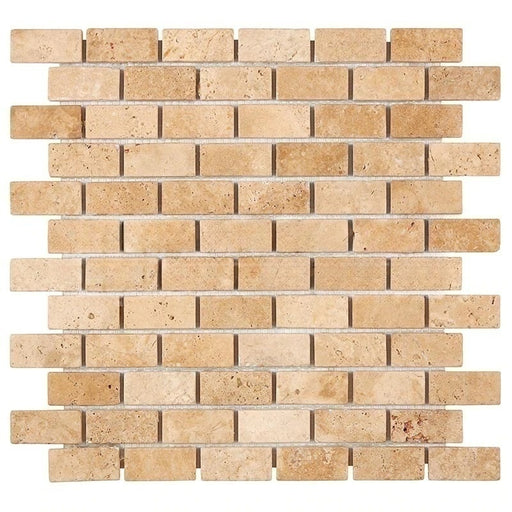 Walnut Travertine Mosaic - 1" x 2" Brick Tumbled