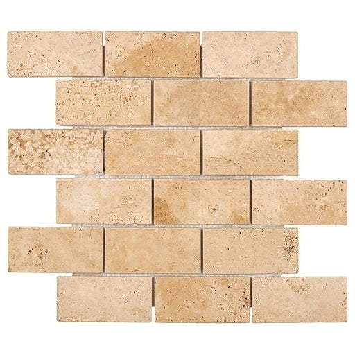 Walnut Travertine Mosaic - 2" x 4" Brick Tumbled