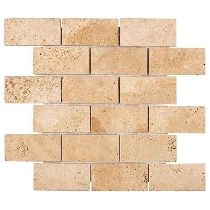 Walnut Travertine Mosaic - 2" x 4" Brick Tumbled