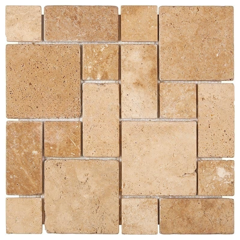 Walnut Travertine Mosaic - 3 Piece Mini Pattern Tumbled