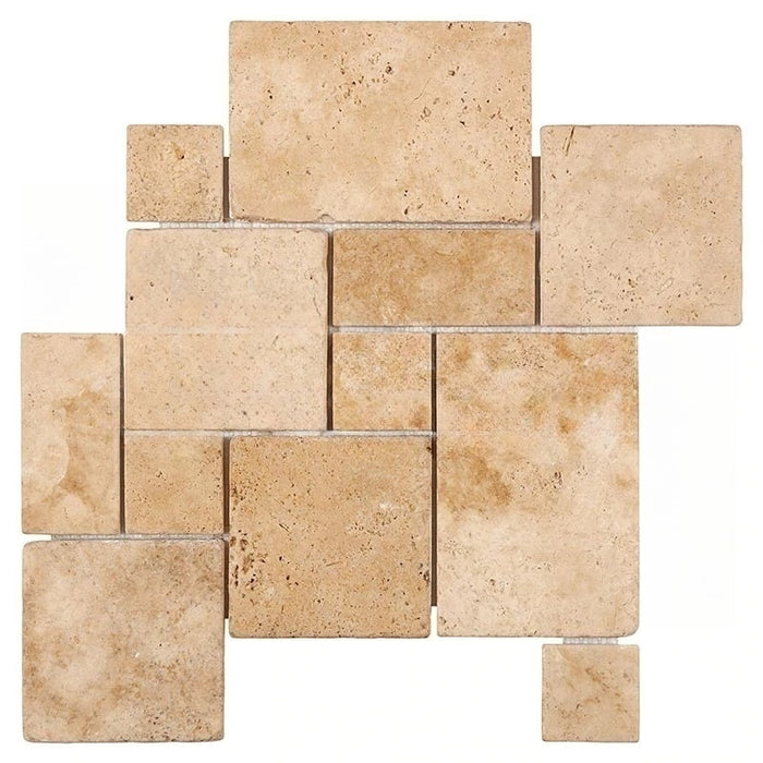 Walnut Travertine Mosaic - Opus Mini Pattern Tumbled