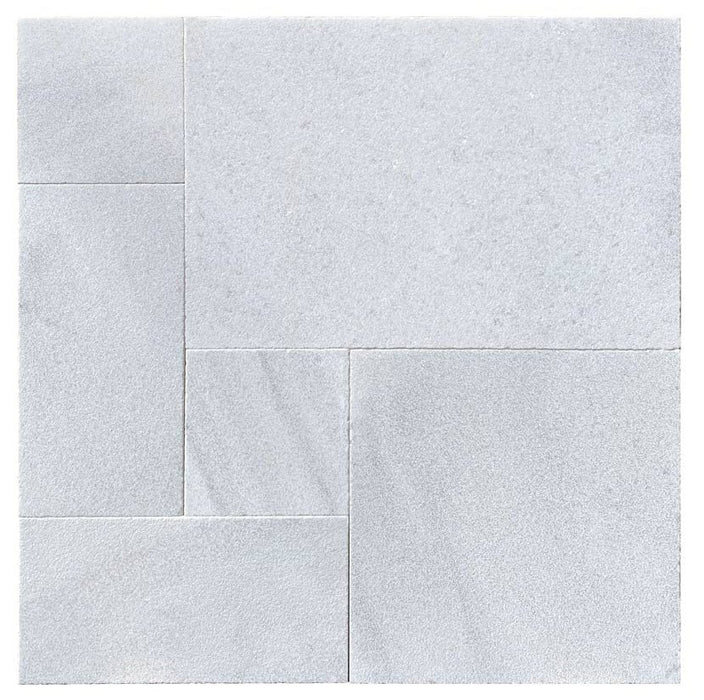 White Sandblasted & Brushed Marble French Paver Versailles Pattern