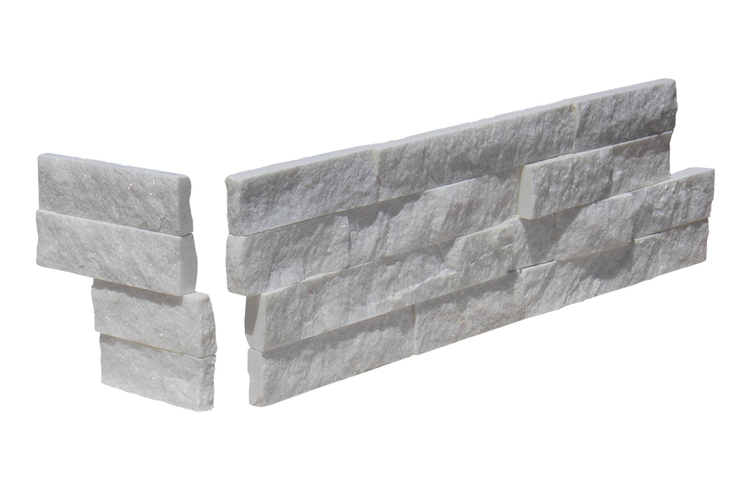 White Split Face Quartzite Ledgestone Corner - 6" x 18" x 6"