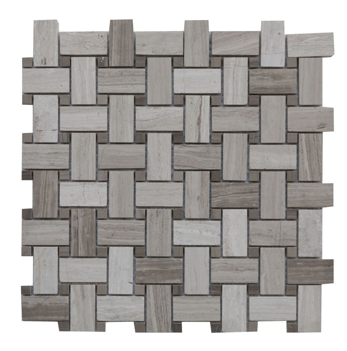 Full Sheet Sample - White Wood Marble Mosaic - 1" x 2" Basket Weave Polished