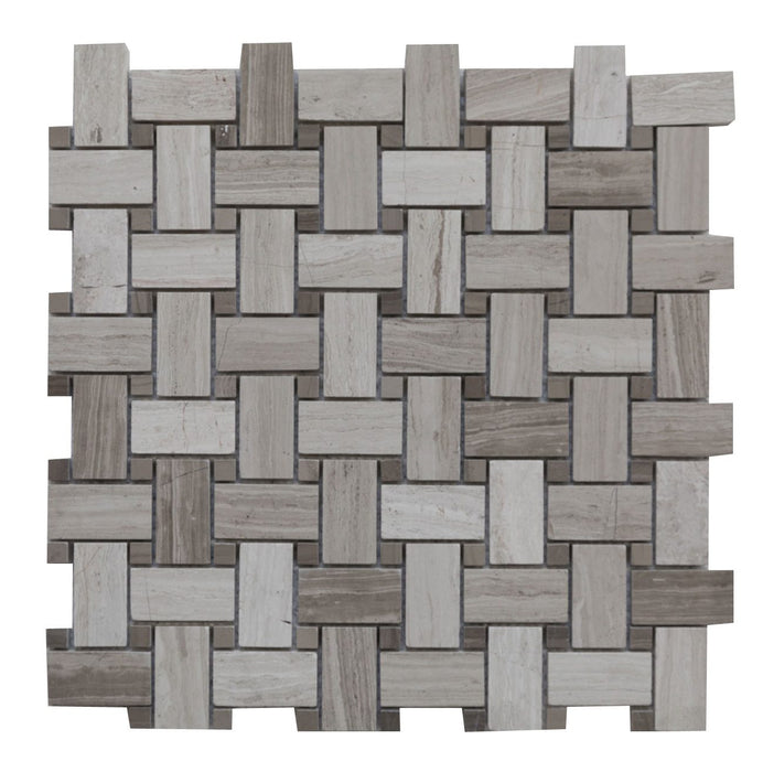 White Wood Honed Marble Mosaic - 1" x 2" Basket Weave